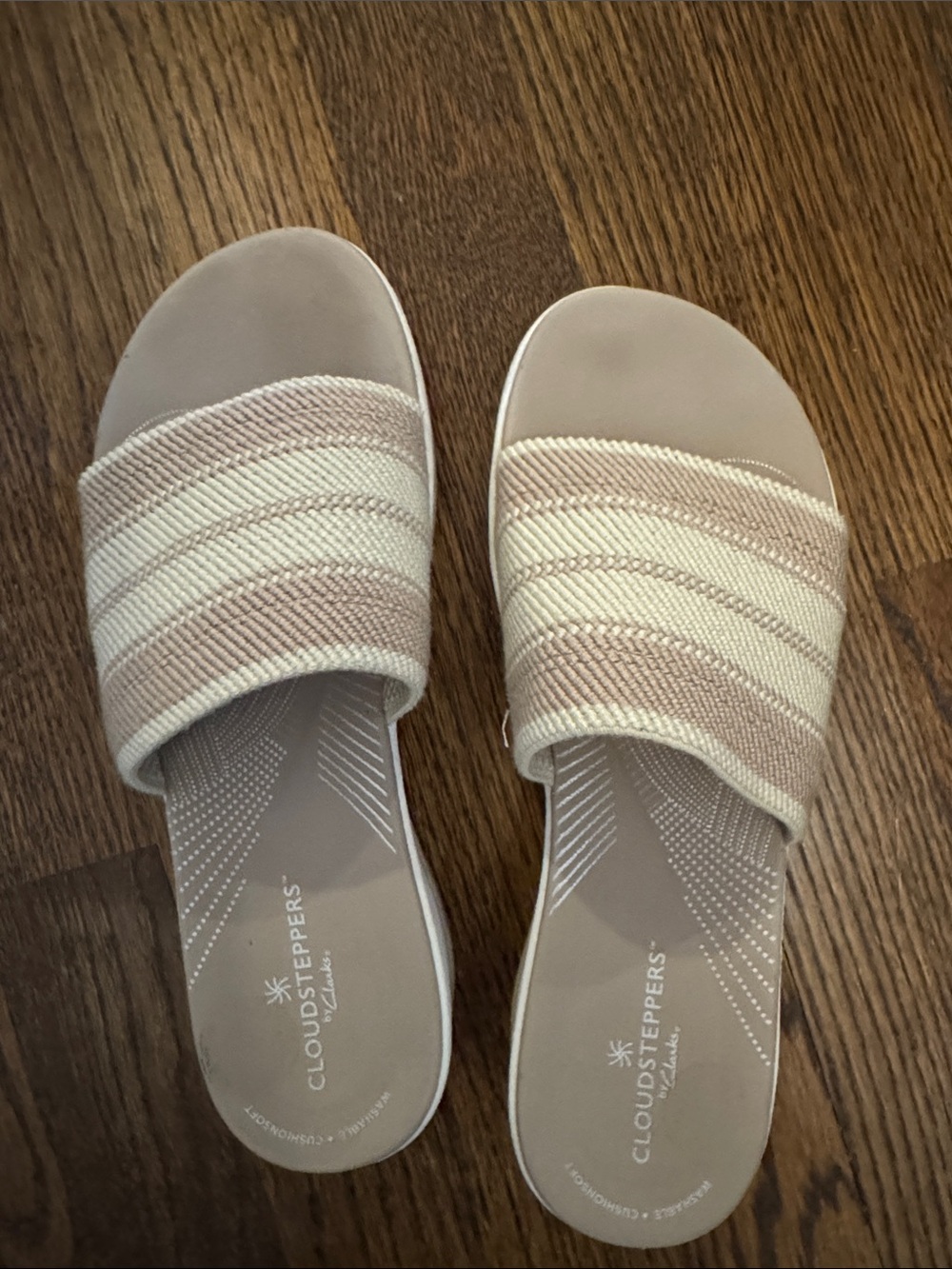 Cloudsteppers by Clarks Woven Slide Sandals in Beige and Cream